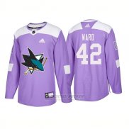 Camiseta Hockey Hombre Autentico San Jose Sharks 42 Joel Ward Hockey Fights Cancer 2018 Violeta