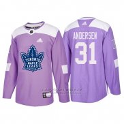 Camiseta Toronto Maple Leafs Frederik Andersen Hockey Fights Cancer Violeta