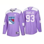 Camiseta Hockey Hombre Autentico New York Rangers 93 Mika Zibanejad Hockey Fights Cancer 2018 Violeta