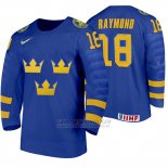 Camiseta Hockey Suecia Lucas Raymond Away 2020 IIHF World Junior Championship Azul
