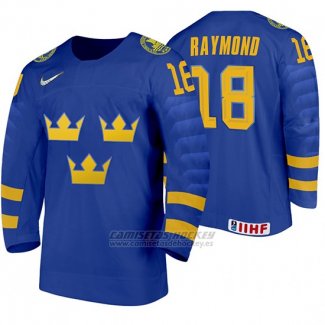 Camiseta Hockey Suecia Lucas Raymond Away 2020 IIHF World Junior Championship Azul