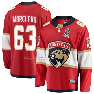 Camiseta Hockey Florida Panthers Brad Marchand 2025 Stanley Cup Champions Breakaway Rojo