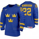 Camiseta Hockey Suecia Karl Henriksson Away 2020 IIHF World Junior Championship Azul