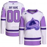 Camiseta Hockey Colorado Avalanche Personalizada Fights Cancer Autentico Blanco Violeta