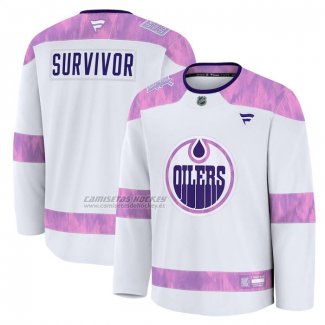 Camiseta Hockey Edmonton Oilers Hockey Fights Cancer Primera Blanco