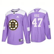 Camiseta Hockey Hombre Autentico Boston Bruins Torey Krug 2018 Hockey Fights Cancer Violeta
