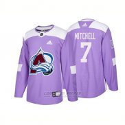 Camiseta Hockey Hombre Autentico Colorado Avalanche 7 John Mitchell Hockey Fights Cancer 2018 Violeta