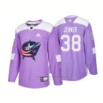 Camiseta Hockey Hombre Autentico Columbus Blue Jackets 38 Boone Jenner Hockey Fights Cancer 2018 Violeta