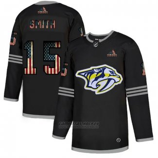 Camiseta Hockey Nashville Predators Craig Smith 2020 USA Flag Negro