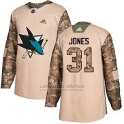 Camiseta Hockey Nino San Jose Sharks 31 Martin Jones Camo Autentico 2017 Veterans Day Stitched