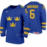 Camiseta Hockey Suecia Mattias Norlinder Away 2020 IIHF World Junior Championship Azul