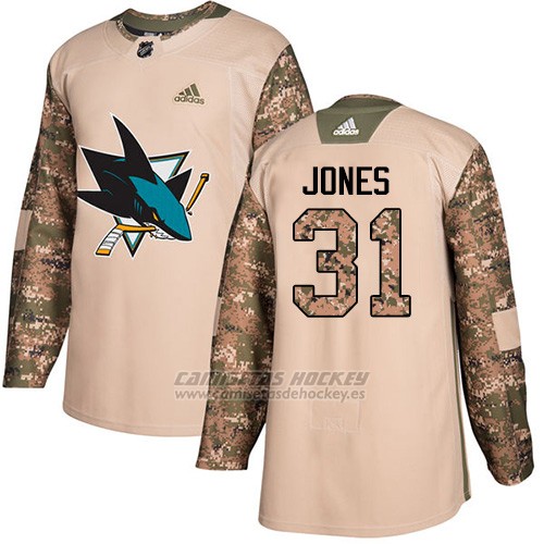 Adidas San Jose Sharks No31 Martin Jones Camo Authentic 2017 Veterans Day Stitched NHL Jersey